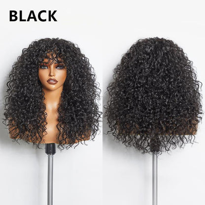 QIAWI™ Blended Human Hair Curly Wig with Bangs - Easily create voluminous, wavy curls; ready to use immediately