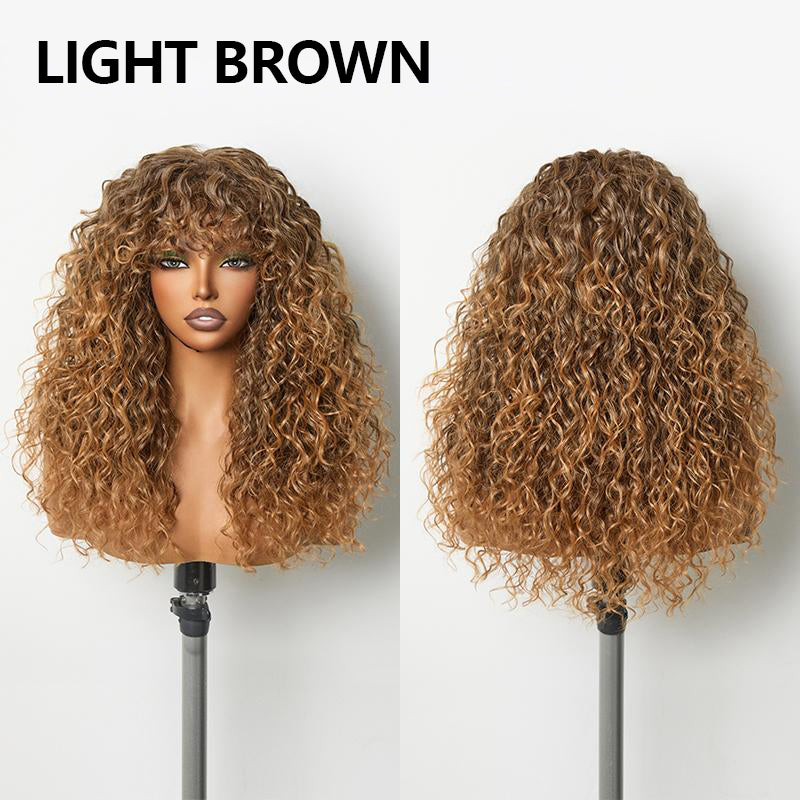 QIAWI™ Blended Human Hair Curly Wig with Bangs - Easily create voluminous, wavy curls; ready to use immediately