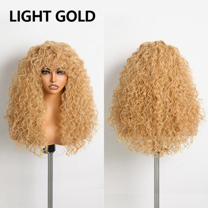 QIAWI™ Blended Human Hair Curly Wig with Bangs - Easily create voluminous, wavy curls; ready to use immediately