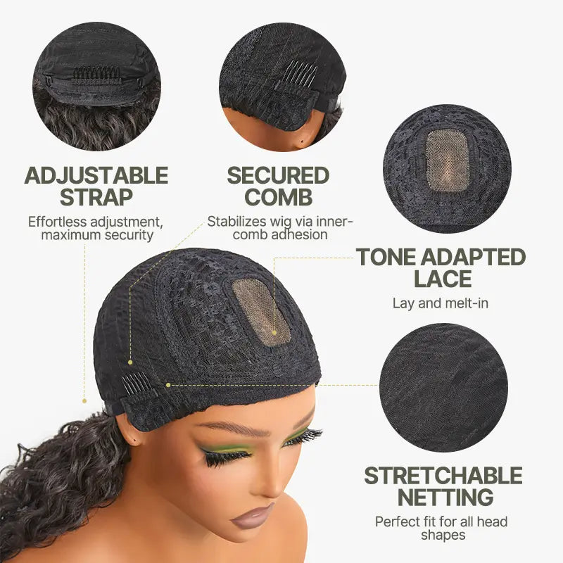 QIAWI™ Blended Human Hair Curly Wig with Bangs - Easily create voluminous, wavy curls; ready to use immediately